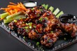 Tasty Barbecue Chicken Wings on Wooden Table