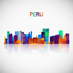 Peru skyline silhouette in colorful geometric style. Symbol for your design. Vector illustration.