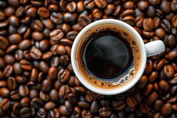 Cup of espresso with coffee beans. Coffee. Background image. Created with Generative AI technology.