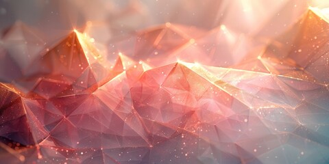 Canvas Print - Hyper-realistic depiction of a light pink and gold geometric abstract range, captured in soft focus with pastel colors.