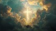 Dawn of Divinity: Radiant Cross Shape in Clouds Marks Jesus' Ascension to Heaven