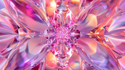 Poster - A crystal glass texture pattern in pink orange color tone, AI Generated.