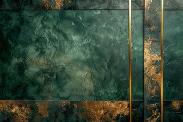 Wall Mural - Dark green background contrasted with a luxurious gold and silver geometric border.