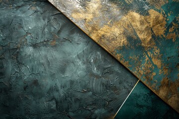 Wall Mural - Dark green background contrasted with a luxurious gold and silver geometric border.