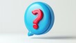 Red question mark in a blue speech bubble on a white background. 3D rendering.