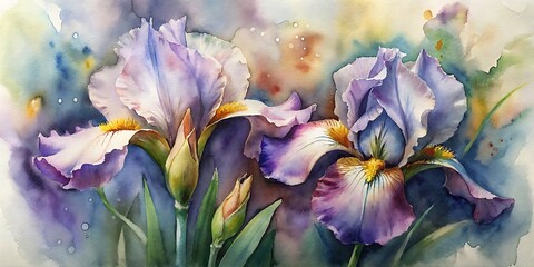 Beautiful Irises painted with watercolor, Irises Watercolor, Spring Watercolor flowers, Spring Background