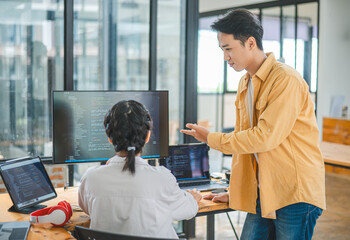 Wall Mural - team programmer focuses on software development, site design, and the advancement of coding and prog
