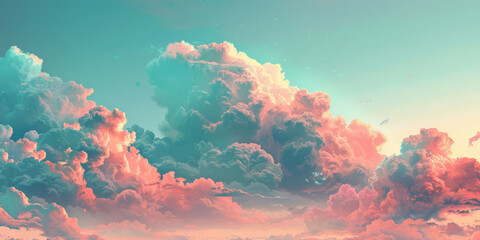 Sticker - A peach and teal sky clouds, colorful clouds background, cloudy sunset