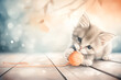 Playful Kitten with Yarn Ball, Warm Toned Illustration