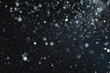 A picture of snow and rain drops on the glass with black background, sparkles and white particles overlay, AI generated.