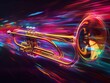 Vibrant trumpet with colorful sound waves illustrating music, rhythm, and artistic expression.