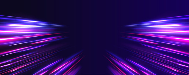 Wall Mural - speed of light concept background. cyberpunk light trails in motion or light slow shutter effect. ac