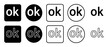 Icon set of ok symbol. Filled, outline, black and white icons set, flat style.  Vector illustration on white background