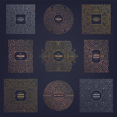 Canvas Print - Vector set of art deco frames, line design patterns. Golden, silver, copper borders, luxury labels, abstract logos. Vintage gatsby fancy package elements.