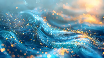 Wall Mural - Digital blue and gold water fluid abstract graphic poster background