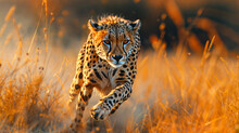 Close-up Of A Cheetah Running In The African Savanna