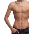 © New Africa - Shirtless man with slim body isolated on white, closeup