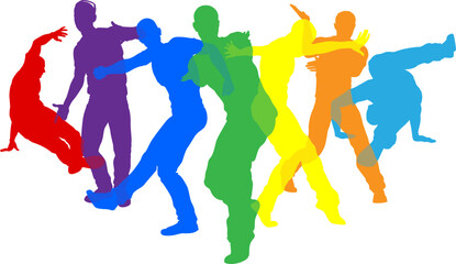 Poster - Street dancers dancing silhouette hip hop dance silhouettes poses set