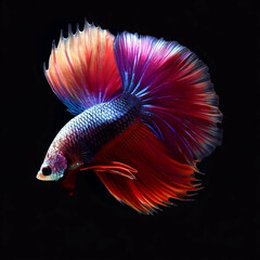 Wall Mural - Beautiful blue red fighting fish on black background.