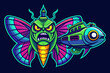 admiral butterfly with neon colors and angry submarine  vector logo