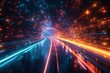 © Koplexs-Stock - Panoramic high speed technology concept, light abstract background. Image of speed motion on the road.fast light technology concept, light abstract background.