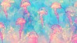 Blue and pink watercolor jellyfish pattern illustration poster background