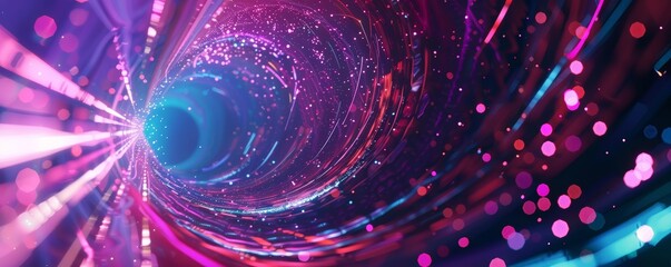 Wall Mural - A picture of a colorful shiny tunnel in the style of galaxy and stars and space vibes, Abstract vortex and road hole, swirling and twirling neon walls, AI generated.