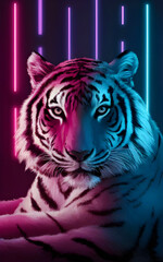 Wall Mural - A Tiger in a neon background