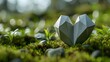 Origami Heart Resting Gently Amid Soft Moss Symbolizing the Beauty of Vulnerability and Human Connection  Generative ai