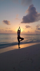 Wall Mural - Serene Beach Yoga at Dawn