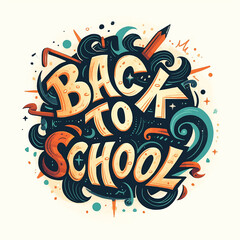 Back to school is a fun and colorful logo that is perfect for a school-related event or advertisement. The design features a large circle with various writing and illustrations