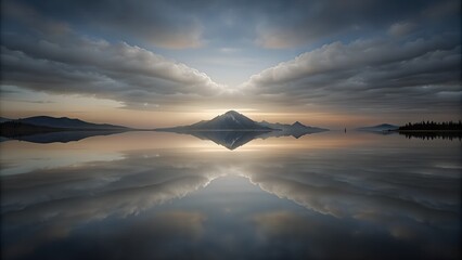 Wall Mural - symmetrical reflection of mountains