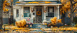Festive Autumn Porch, Decorated with Pumpkins and Seasonal Flowers, Welcoming Home Entrance