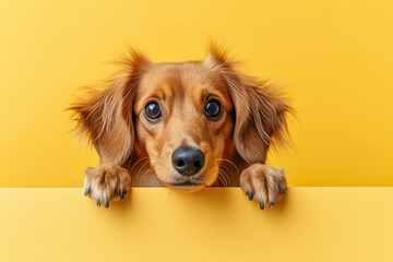 Canvas Print - Adorable Dachshund Posing with Blank Poster on Vibrant Background