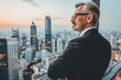 © Andrii  - Contemplative Business Executive Observing City Horizon