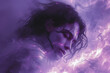 Digital artwork of an ethereal man surrounded by dreamlike purple smoke, Generative AI