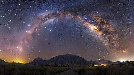 Wall Mural - the night sky with the milky way galaxy prominently visible in the background, showcasing a cosmic d