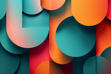 Poster - Geometric shapes in deep gradient hues that blend seamlessly, showcasing dark flat colors and low contrast.