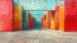 A visually striking corridor created by a succession of brightly colored concrete pillars, offering a modern and artistic take on architectural design. Generative AI