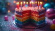 AI-generated illustration of a colorful birthday cake with candles
