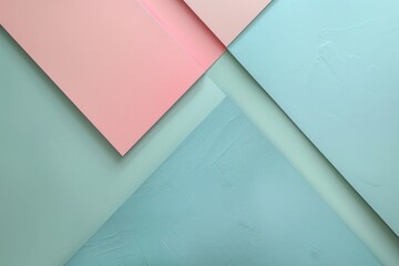 Poster - Simple yet elegant wallpaper with geometric shapes in pastel blue and pink, highlighted with soft green, featuring flat colors and low contrast, in a geometric shapes style.