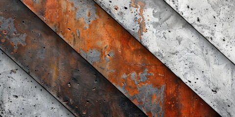 Canvas Print - Graphic design with diagonal lines, depth, and a rusted metal texture, in a 3D close-up perspective, rendered in a stark contrast of white and black colors