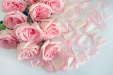 Fototapeta Tulipany - Pink roses bunch with many petals, amazing roses, birthday, wedding, Valentine's Day, Mother's Day background, concept