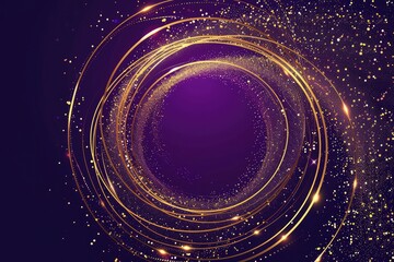 Wall Mural - abstract golden circle lines overlapping on purple background with sparkle light effect.