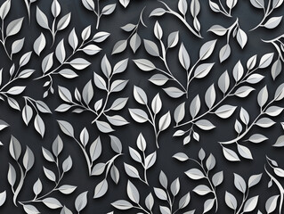 Wall Mural - Grey paper cut style leaf and floral pattern background. Medium density pattern. 