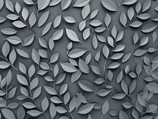 Wall Mural - Grey paper cut style leaf and floral pattern background. Medium density pattern. 