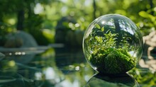 Nature Refracted Through A Lens Ball, As A Verdant Green Tree Is Seen Inverted Within The Sphere, Creating A Mesmerizing And Surreal Perspective.
