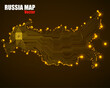 Abstract map Russia with cpu. Glowing circuit board. Neon technology map