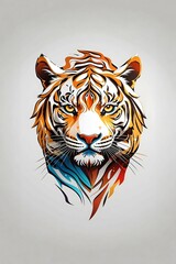 Sticker - AI generated illustration of a vibrant orange tiger with unique multi-colored stripes