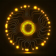 Abstract neon sign fingerprint with circuit board by circumference. Technology concept